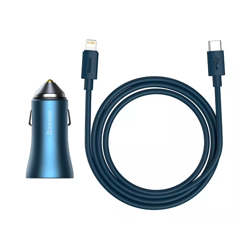 Baseus Golden Contactor Pro Dual Quick autolaturi 40W USB-C–Lightning-kaapelilla 1m sininen