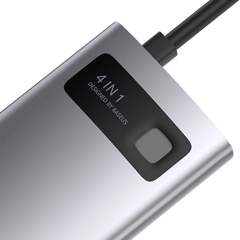Baseus Metal Gleam Series 4-in-1 USB-C -keskitin, USB 3.0 + USB 2.0 + HDMI + USB-C PD, hopea