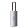 Baseus Metal Gleam Series 4-in-1 USB-C -keskitin, USB 3.0 + USB 2.0 + HDMI + USB-C PD, hopea