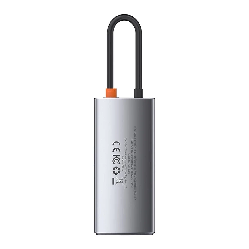 Baseus Metal Gleam Series 4-in-1 USB-C -keskitin, USB 3.0 + USB 2.0 + HDMI + USB-C PD, hopea