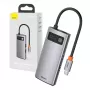 Baseus Metal Gleam Series 4-in-1 USB-C -keskitin, USB 3.0 + USB 2.0 + HDMI + USB-C PD, hopea