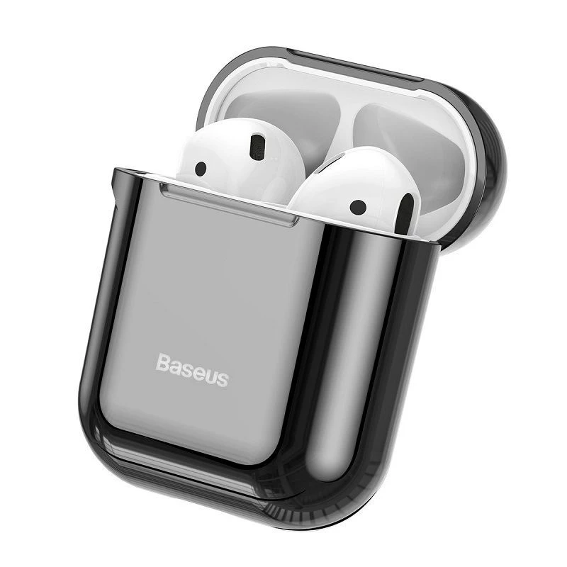 Baseus Metallic Shining ultrahohut silikonisuojakotelo koukulla AirPods 1 / 2 musta