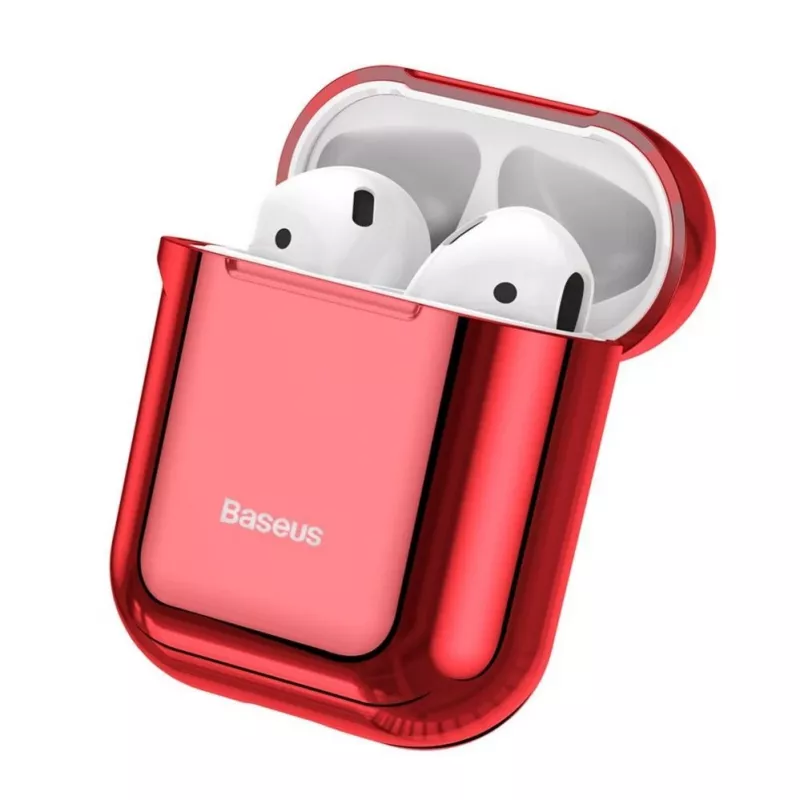 Baseus Metallic Shining ultrahohut silikoninen suojakotelo koukulla AirPods 1 / 2 punainen