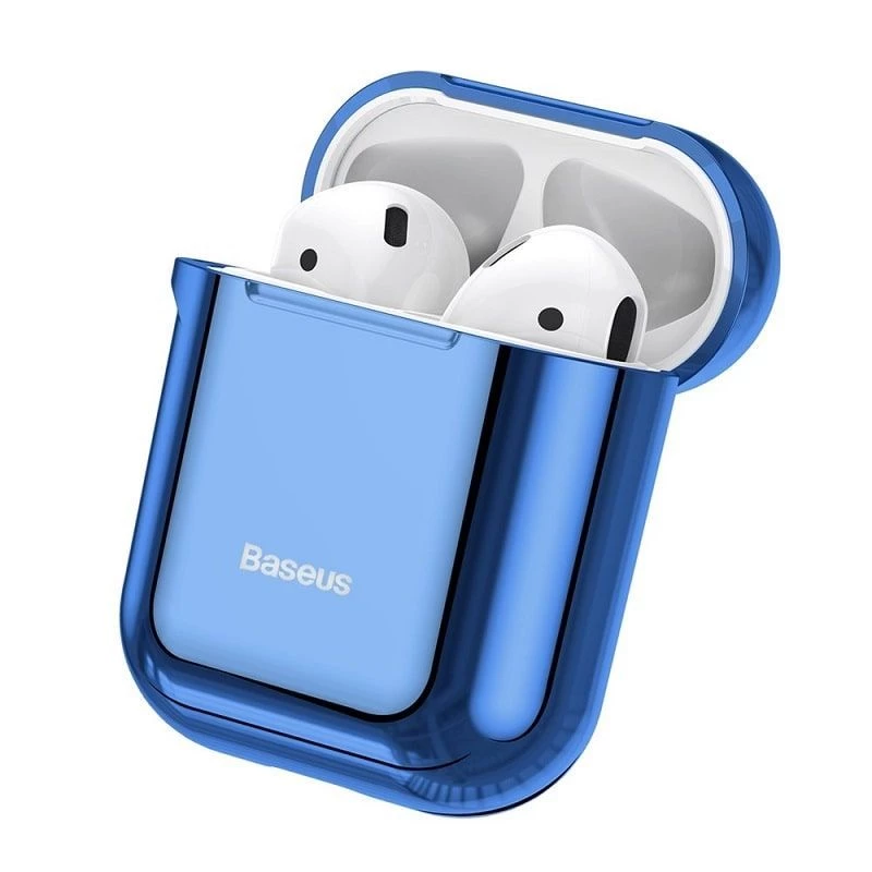 Baseus Metallic Shining ultrahohut silikonisuojakuori koukulla AirPods 1/2 -laitteelle sininen