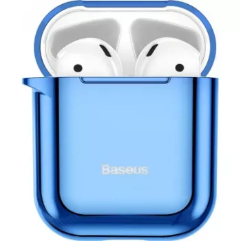 Baseus Metallic Shining ultrahohut silikonisuojakuori koukulla AirPods 1/2 -laitteelle sininen