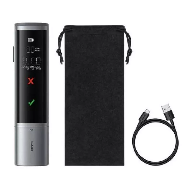 Baseus SafeJourney Pro auton alkometri, harmaa, USB-C, 470 mAh