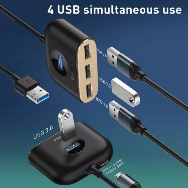 Baseus Square Round USB-sovitin USB 3.0 / 3x USB 2.0 / 1 m