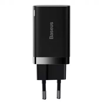 Baseus Super Si Pro Mini -pikalaturi 30W, USB-C + USB-A, PD 3.0, QC 3.0, EU-pistoke, musta (CCSUPP-E01)