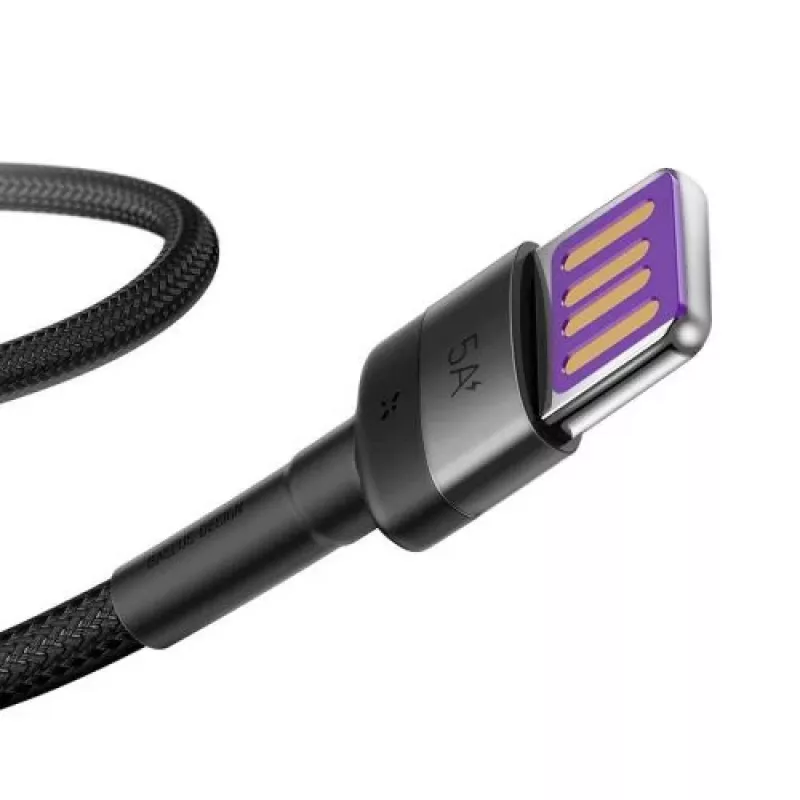 Baseus Cafule SuperCharge USB-A–USB-C-kaapeli, 40W, 5A, QC 3.0, 1 m, musta/harmaa