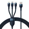 Baseus yleiskaapeli Flash Series II 3-in-1 pikalataus datakaapeli (USB-A - Micro + Lightning + Type-C) 66W, 480mbps, 1,2m, sininen (CASS040003)