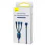 Baseus yleiskaapeli Flash Series II 3-in-1 pikalataus datakaapeli (USB-A - Micro + Lightning + Type-C) 66W, 480mbps, 1,2m, sininen (CASS040003)