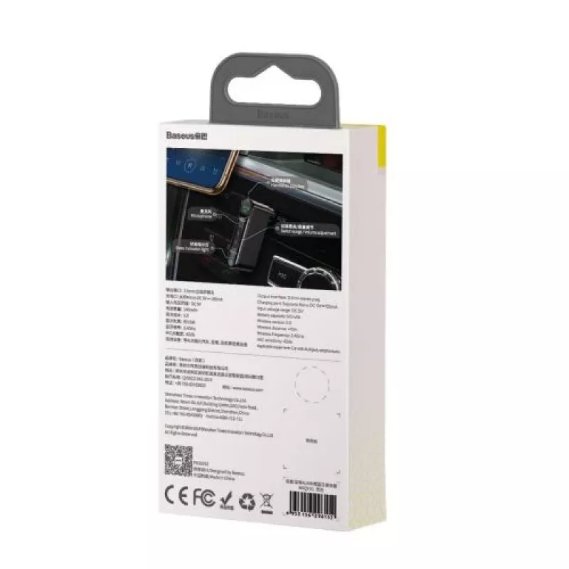Baseus WXQY-01 Bluetooth 5.0 auto-AUX-vastaanotin Micro-USB-lataustoiminnolla – 10 m kantama, 145 mAh, musta
