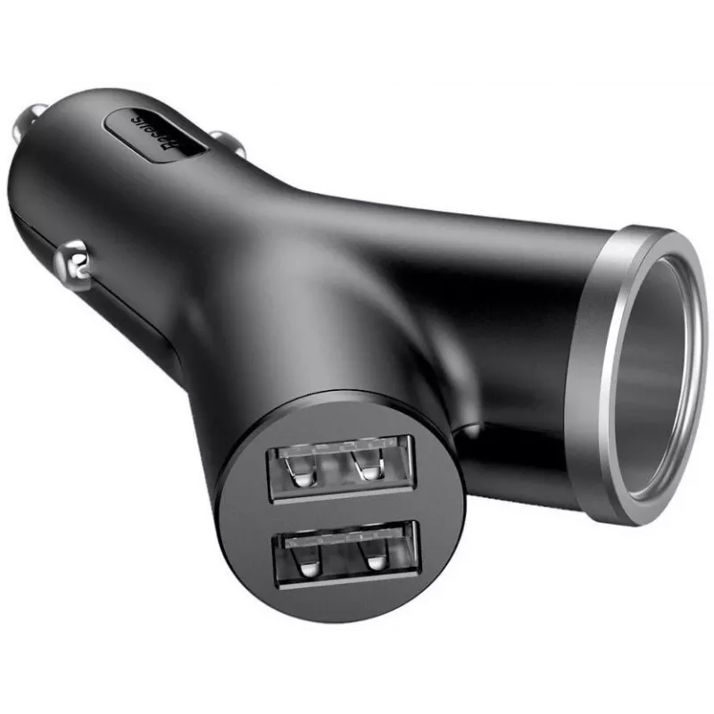 Baseus Y Type Autolaturi, 2 USB + savukkeensytyttimen liitäntä, 3,4A, musta (CCALL-YX01)