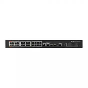 BCS 24-porttinen Gigabit PoE+ Industrial Smart Managed kytkin 2 SFP:llä, 300W budjetti, DIN-kisko