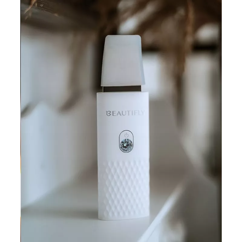 Beautifly Peeling Scrub Mini - ultraääni-kavitaatio kasvolaite EMS-mikrovirralla, valkoinen ruusukulta