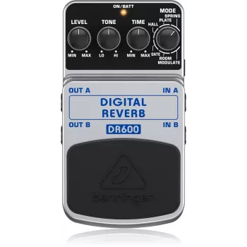 Behringer DR600 digitaalinen reverb-efektipedaali, 6 tilaa, stereo, musta/hopea