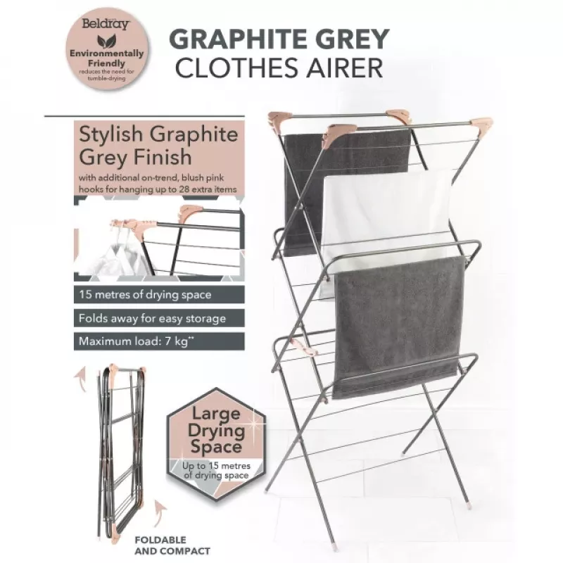 Beldray LA072498GRYNFEU7 Elegant 3-tasoinen pyykkiteline, grafiitinharmaa