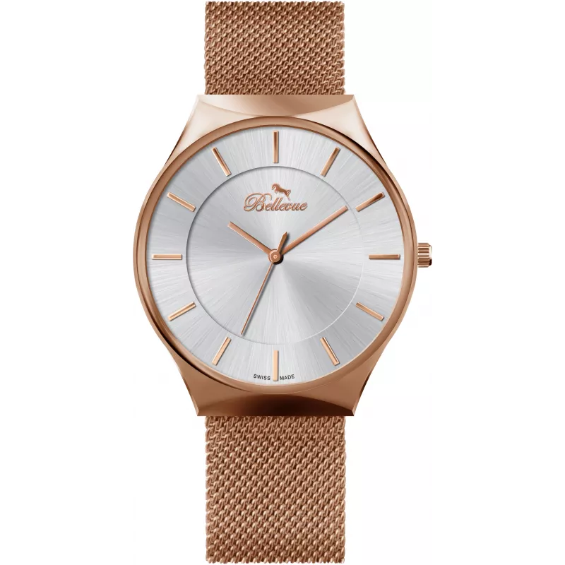BELLEVUE E54 naisten kvartsi-analogikello 32mm teräskotelo musta nahkaranneke