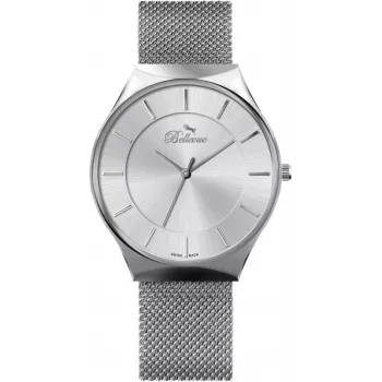 BELLEVUE E56 miesten analoginen kvartsikello 32 mm ruostumaton teräskotelo musta kellotaulu aito nahkaranneke
