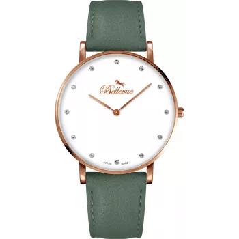 BELLEVUE Woman B57 40 mm kvartsikello analoginen hopeinen kellotaulu musta nahka