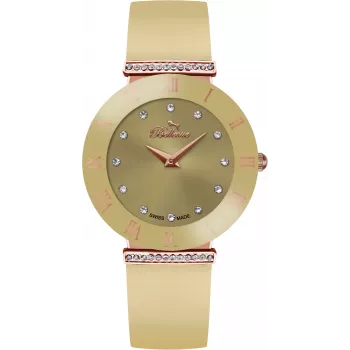 BELLEVUE Woman E105 kvartsi analoginen kello 33 mm ruostumaton teräs valkoinen kellotaulu musta nahka