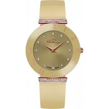 BELLEVUE Woman E106 kvartsi analoginen kello 26mm ruostumaton teräskotelo valkoinen kellotaulu musta nahkaranneke