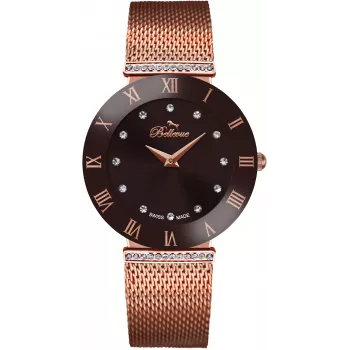 BELLEVUE Woman F103 33mm kvartsikello - valkoinen kellotaulu musta nahka