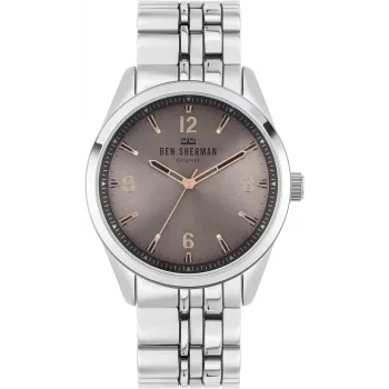 BEN SHERMAN miesten kvartsianalogikello WB057ESM 43 mm, ruostumaton teräs, sininen kellotaulu, hopeinen mesh-ranneke