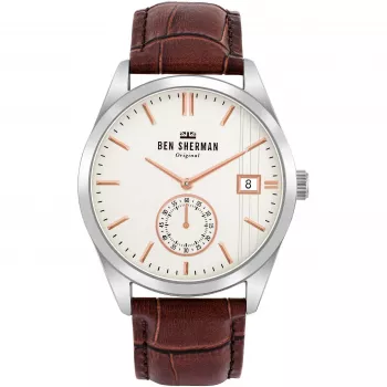 BEN SHERMAN miesten kello WB039T 43 mm ruskea nahkaranneke musta kellotaulu