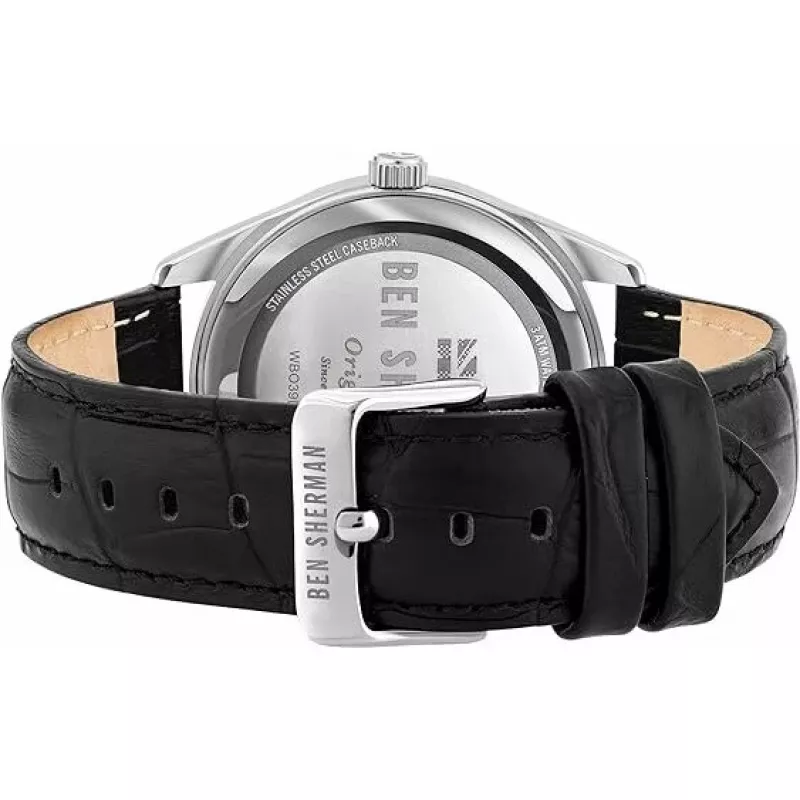 BEN SHERMAN miesten kello WB039UB 43mm musta kellotaulu musta tekonahkaranneke