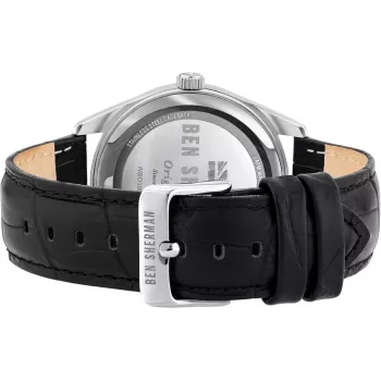 Ben Sherman miesten WB039BB analoginen kvartsikello 43 mm musta kellotaulu musta nahkaranneke