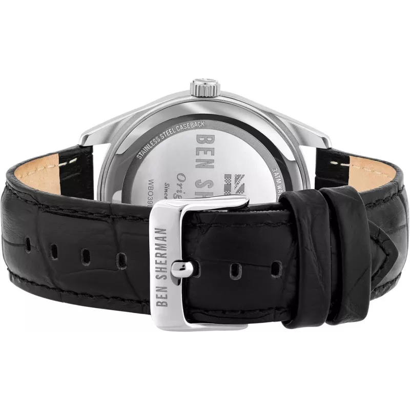 Ben Sherman miesten WB039BB analoginen kvartsikello 43 mm musta kellotaulu musta nahkaranneke