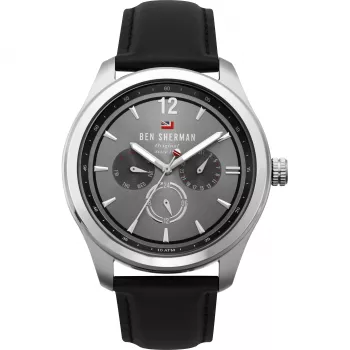 Ben Sherman WBS112B miesten analoginen kvartsikello 43 mm musta kellotaulu nahkaranneke