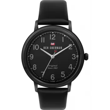 Ben Sherman WBS113BB miesten analoginen kvartsikello 43 mm musta kellotaulu aito nahkaranneke