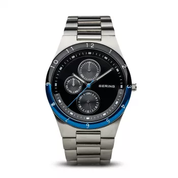 BERING miesten kvartsikello Classic Minimalist 39mm titaanikotelo sininen kellotaulu harmaa teräksinen verkkoranneke 32339-702