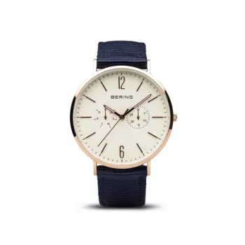 Bering miesten Classic kvartsikello 40mm sininen kellotaulu ruusukulta ruostumaton teräs mesh 14240-864B