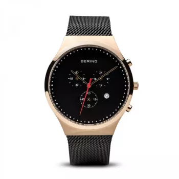 Bering miesten Classic kvartsikello 40 mm, ruostumaton teräs, musta kellotaulu, mesh-ranneke 14740-166