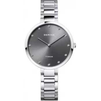BERING naisten kvartsikello Classic Collection 34mm sininen Sunray-kellotaulu hopeinen verkkoranneke 11334-772