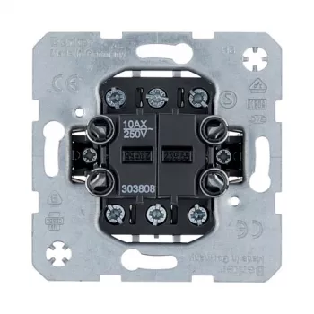 Berker 303808 kaksinkertainen keinupainikeosa, pois/vaihto, 2x 1-napainen, 10 A, 250 V, uppoasennus, halogeeniton
