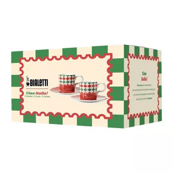 Bialetti Tricolore espresso-kuppisarja aluslautasten kanssa (2 kuppia, 2 aluslautasta)