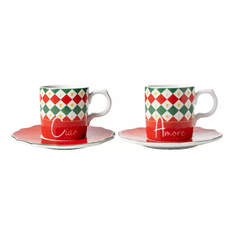 Bialetti Tricolore espresso-kuppisarja aluslautasten kanssa (2 kuppia, 2 aluslautasta)