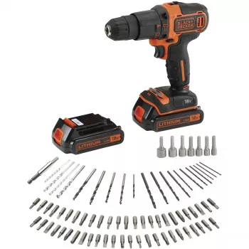 BLACK+DECKER 18V akkuiskuporakone BDCHD18BAFC, musta/oranssi, 2x 1,5 Ah Li-Ion akut, 80-osainen tarvikesarja, laukku