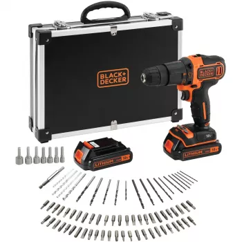 BLACK+DECKER 18V akkuiskuporakone BDCHD18BAFC, musta/oranssi, 2x 1,5 Ah Li-Ion akut, 80-osainen tarvikesarja, laukku