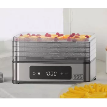 Black+Decker BXDE401E hedelmä-, sieni- ja vihanneskuivuri - 400W, 5 tarjotinta, digitaalinen ajastin, BPA-vapaa muovi, musta