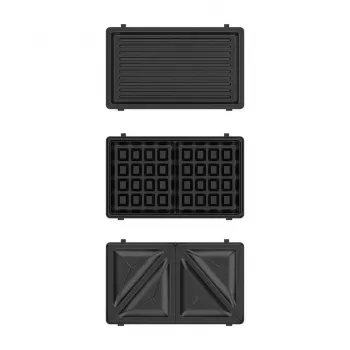 BLACK+DECKER BXSA754E 3-in-1 voileipägrilli, vohvelirauta & grilli 3 vaihdettavalla tarttumattomalla levyllä, 750 W, ruostumaton teräs