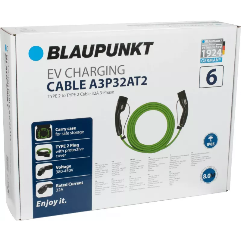 Blaupunkt Type 2 - Type 2 EV-latauskaapeli 8m 32A 3-vaiheinen 22kW (A3P32AT2)