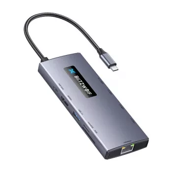 BlitzWolf BW-NEW TH8 10-in-1 USB-C-keskitin adapteri 4K HDMI:llä, 3x USB 3.0, 2x USB 2.0, Gigabit Ethernet, 100W PD, SD/TF-kortinlukija, Space Gray