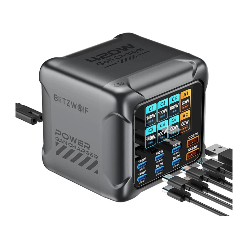 Blitzwolf BW-S33 420W 8-porttinen USB-A-laturi, musta