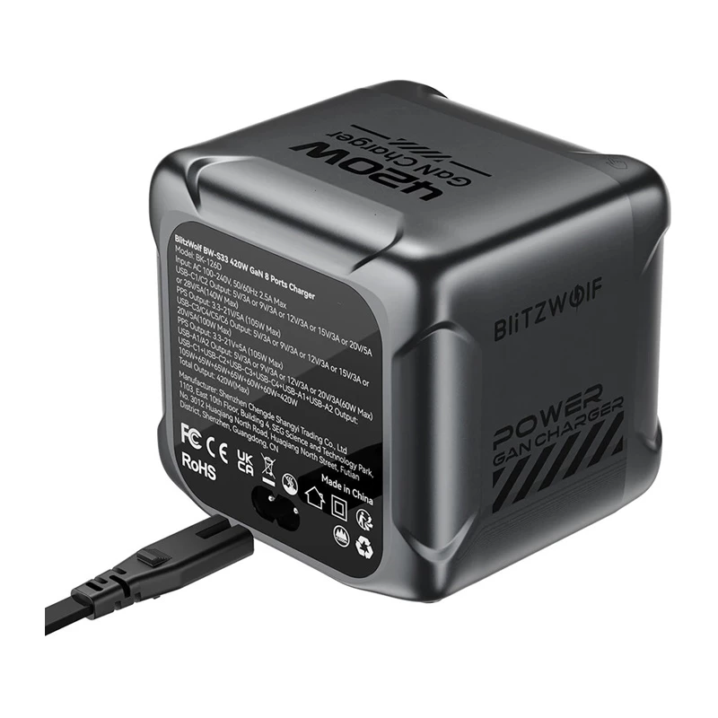 Blitzwolf BW-S33 420W 8-porttinen USB-A-laturi, musta