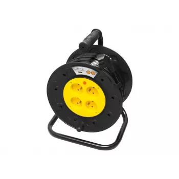 BLO PR-61 30 m kaapelikela 4 suojakosketinpistorasialla, lämpösuoja, 3x1,5mm² H05VV-F kaapeli, IP20, 16A/230V, max. 3680W kelattuna